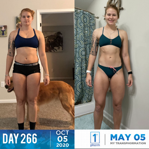 Side by side progress photos of Day 1 and May 5th